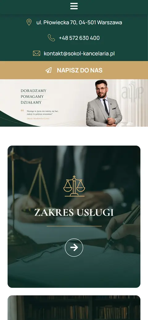 Kancelaria Jędrzej Sokół: strona główna na telefonie