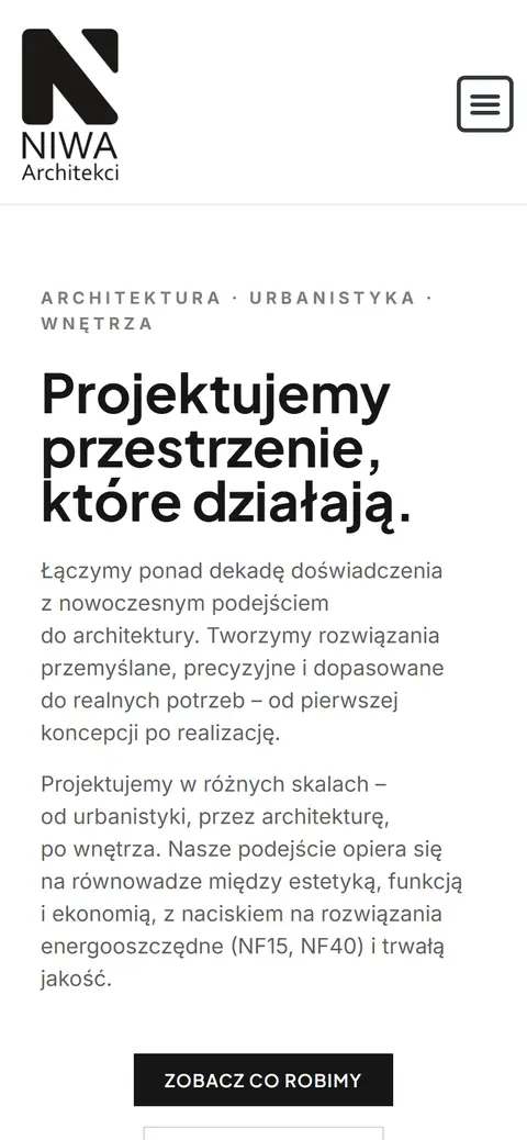 NIWA Architekci: strona główna na telefonie