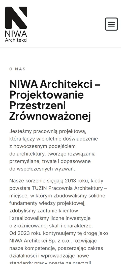 NIWA Architekci: podstrona na telefonie