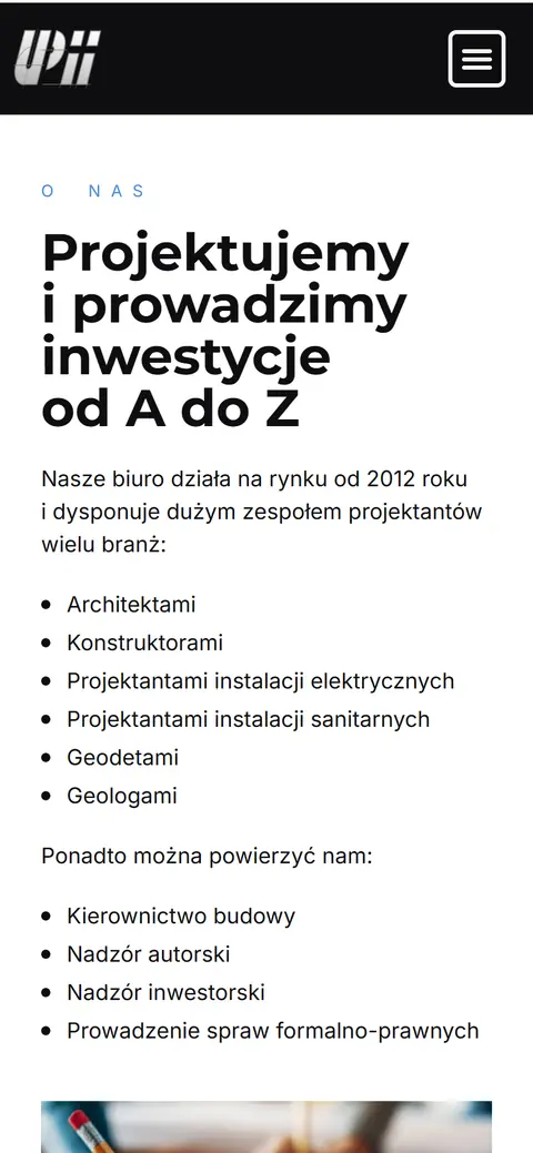 Projekty UPII: podstrona na telefonie