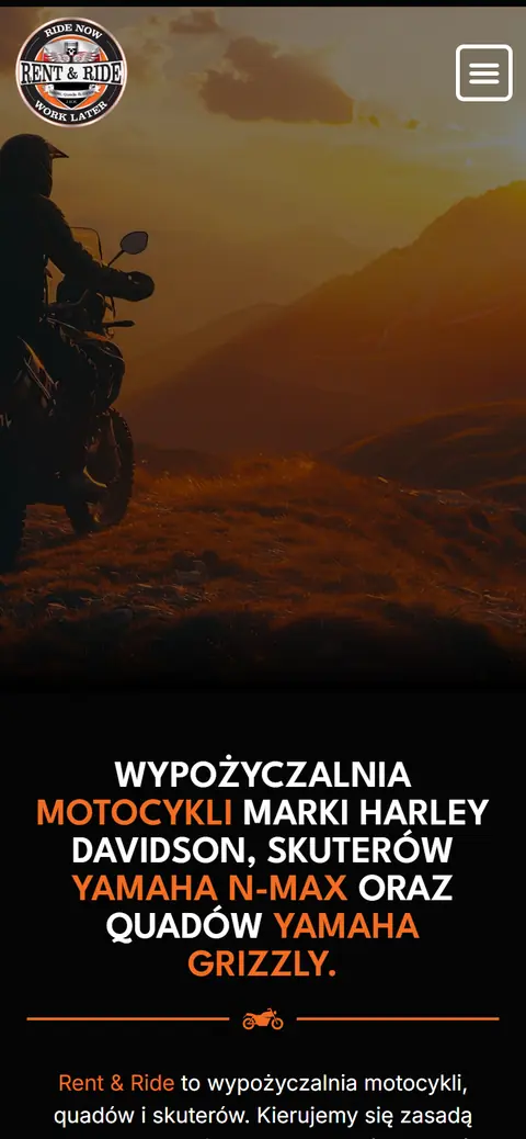 Rent & Ride: strona główna na telefonie