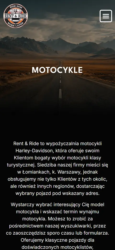 Rent & Ride: podstrona na telefonie