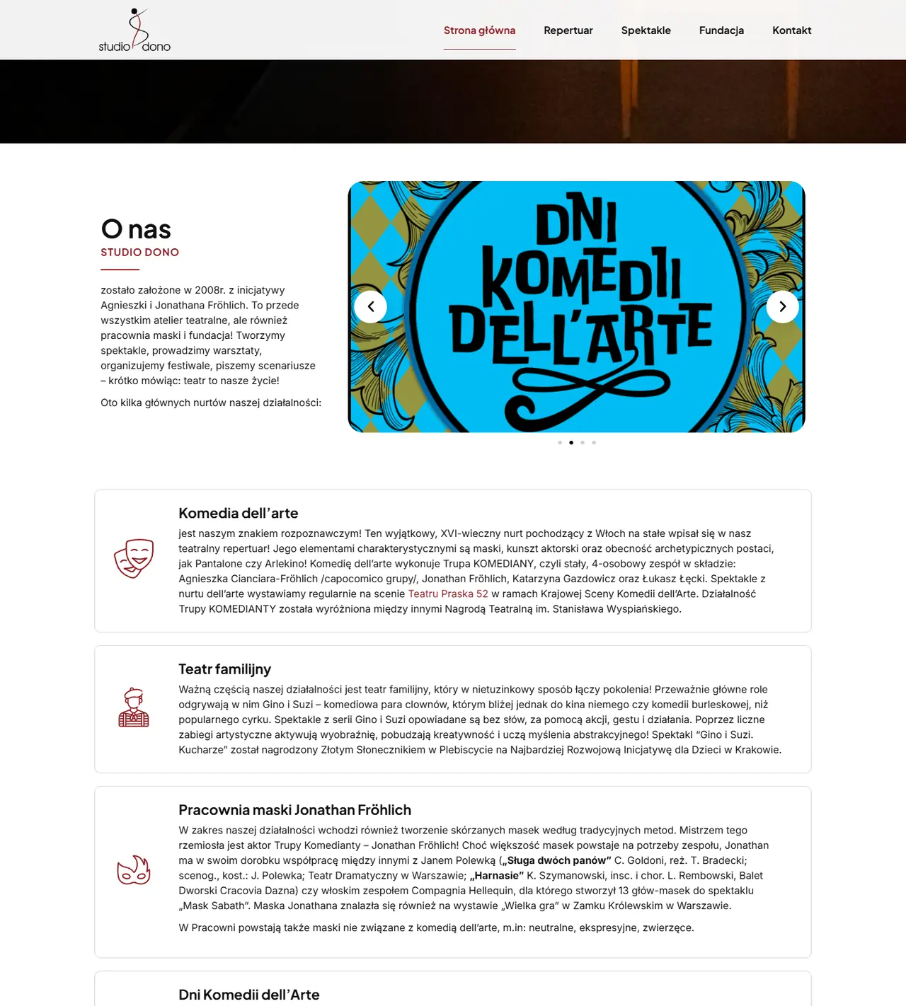 Studio Dono: kolejna sekcja strony
