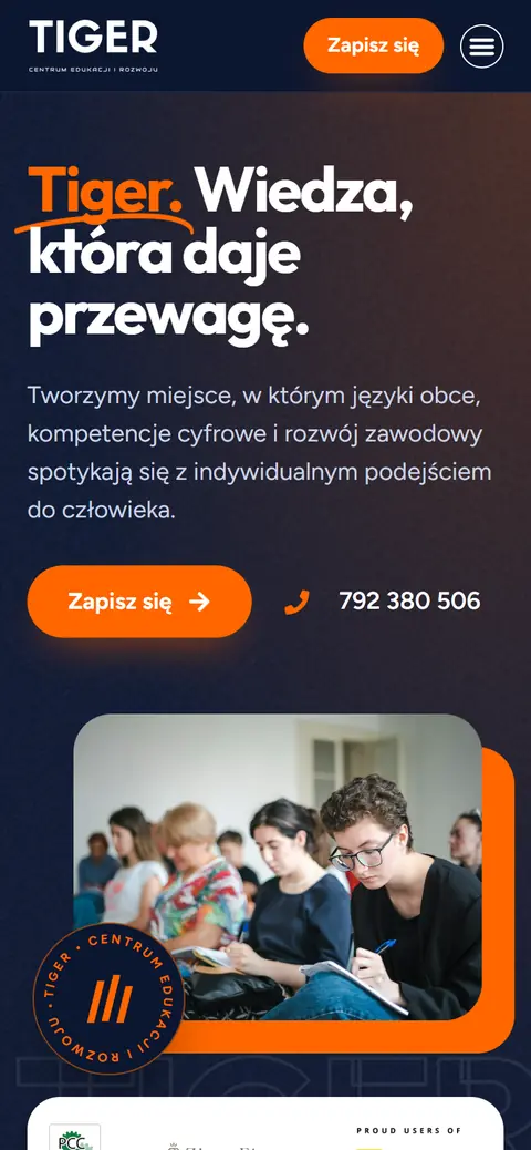 Tiger: strona główna na telefonie